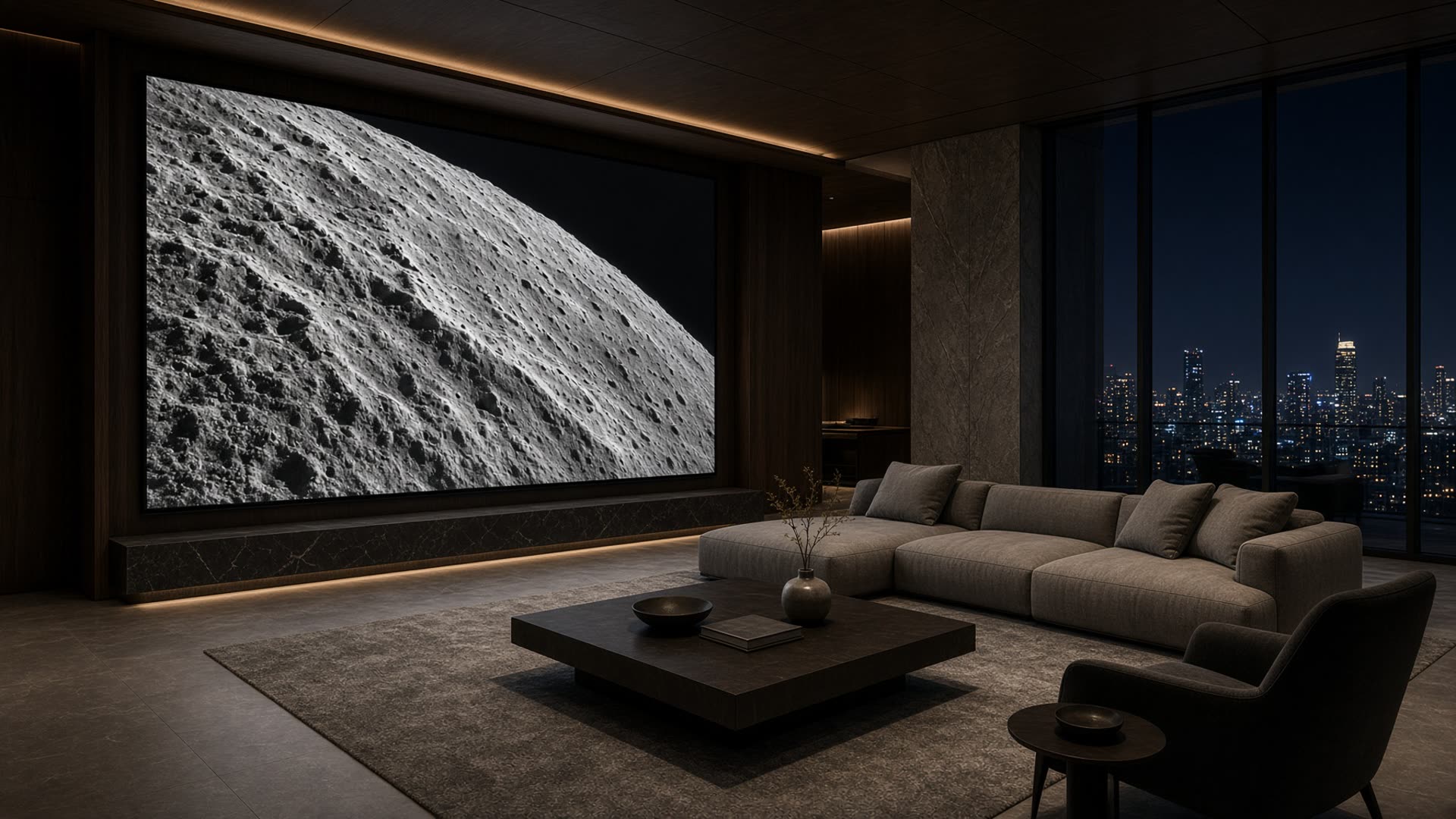 Penthouse with a wall-sized lunar close-up
