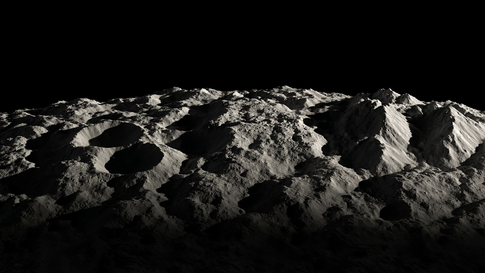 Lunar south polar mountains in long shadow